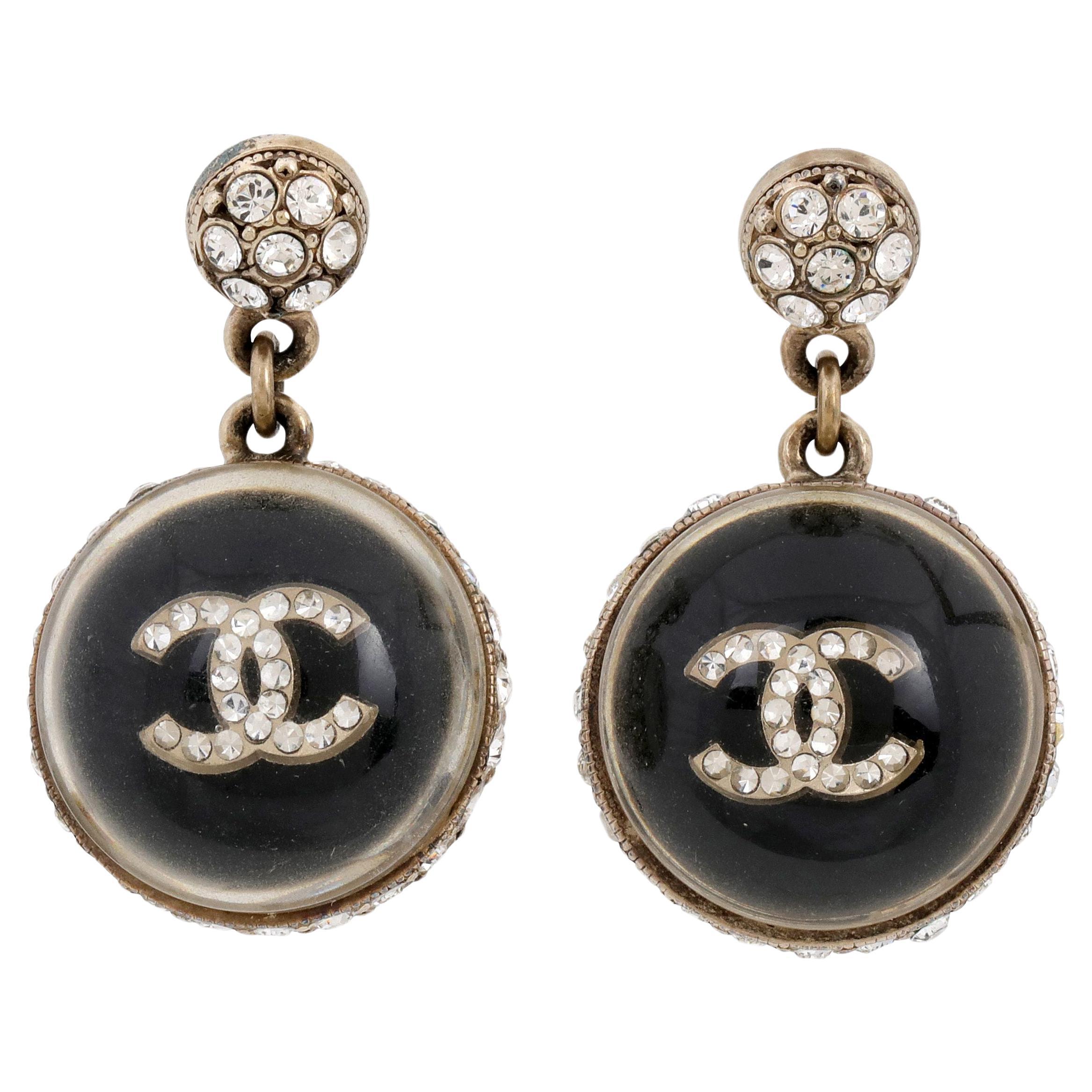 Chanel Black and Lucite CC Ball Dangle Earrings
