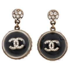 Chanel Black and Lucite CC Ball Dangle Earrings