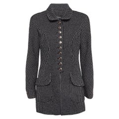 Chanel Black and Metallic Silver Tweed Coat M