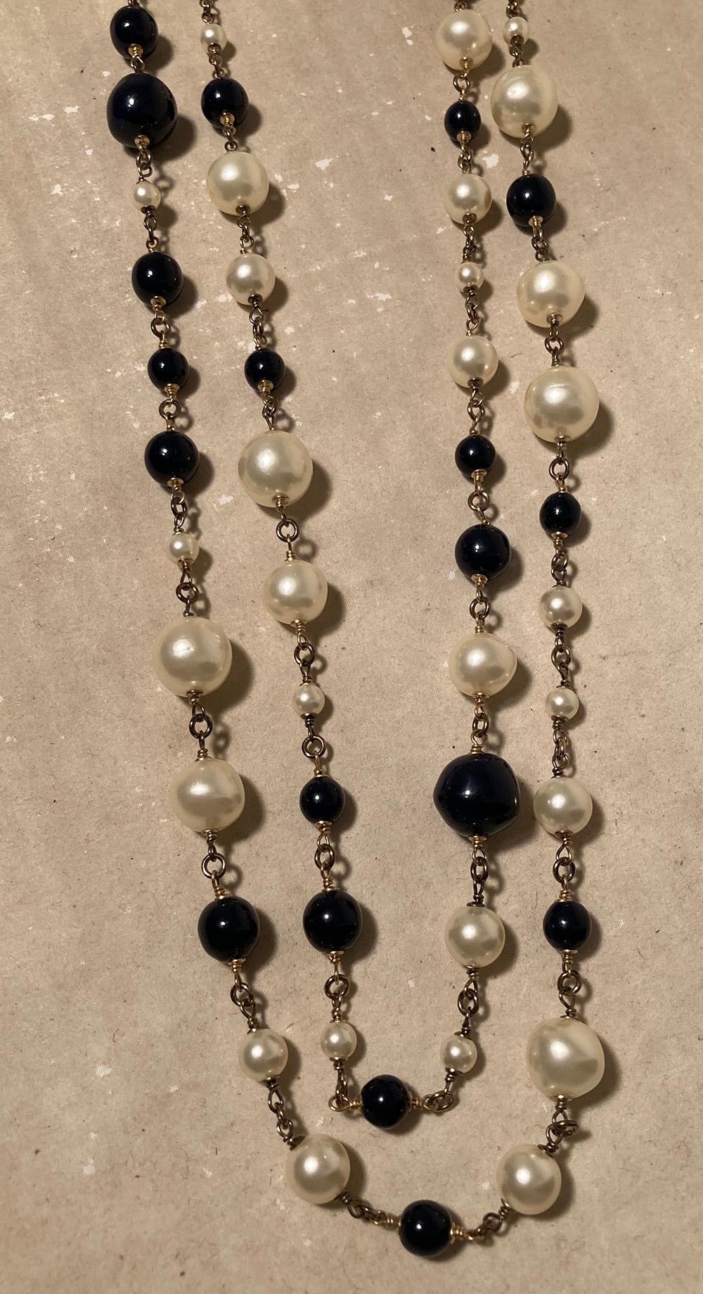 Chanel Black and Pearl Beaded Necklace In Excellent Condition In Philadelphia, PA