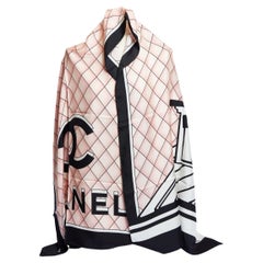 Chanel Black And Pink CC Logo Silk Shawl