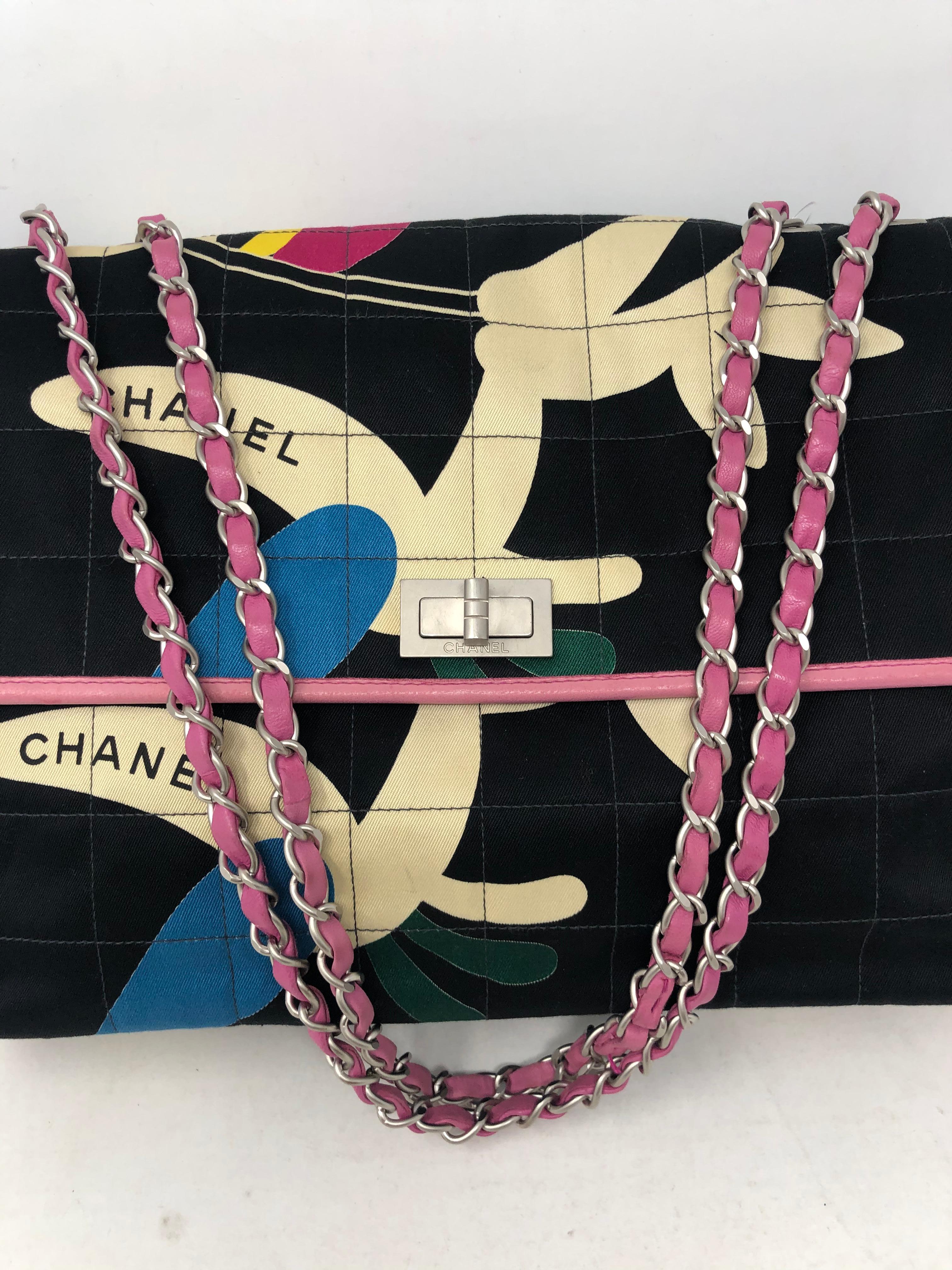 Chanel Black and Pink Cottton Flap Bag  In Good Condition In Athens, GA