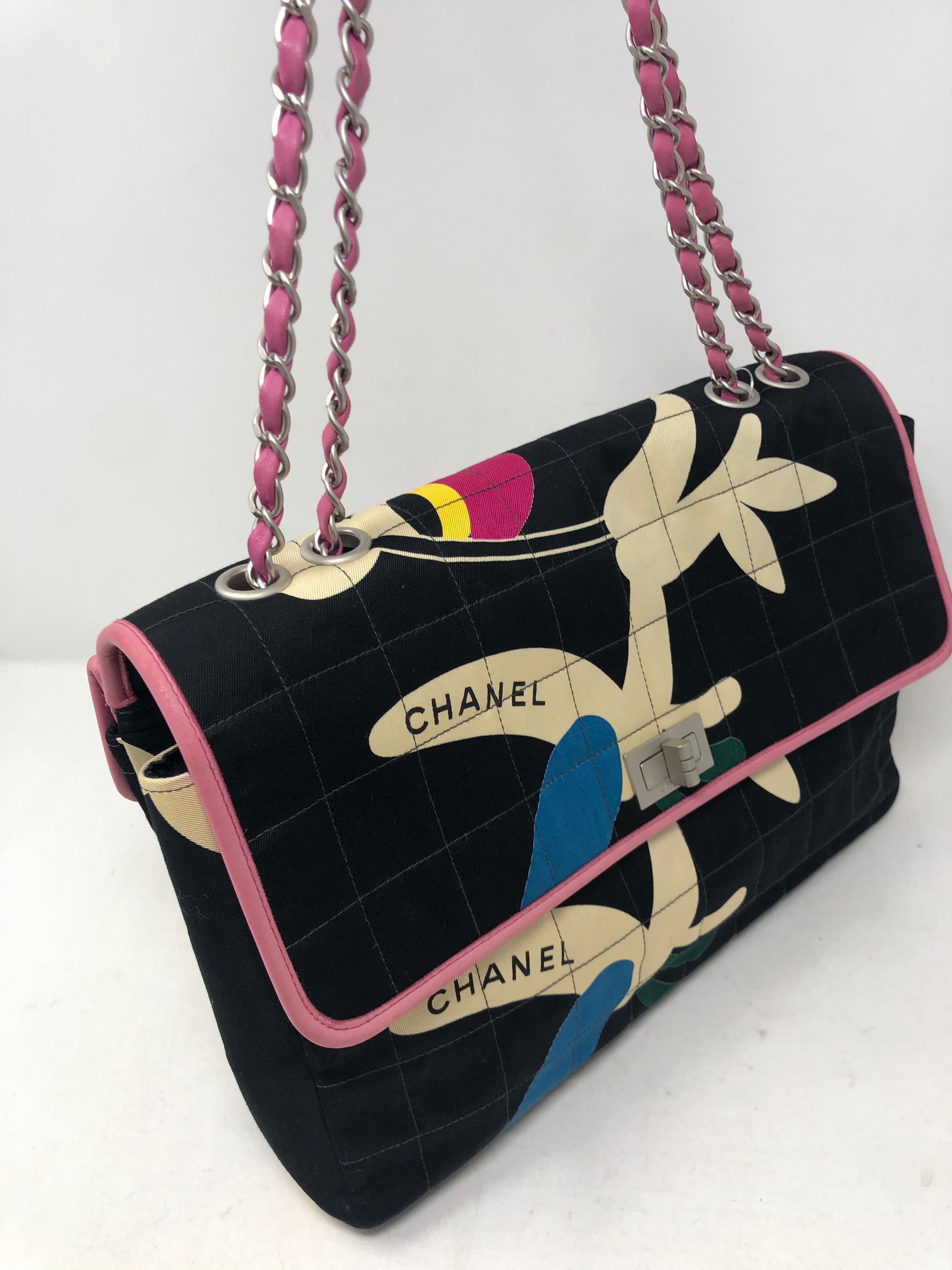 Women's or Men's Chanel Black and Pink Cottton Flap Bag 