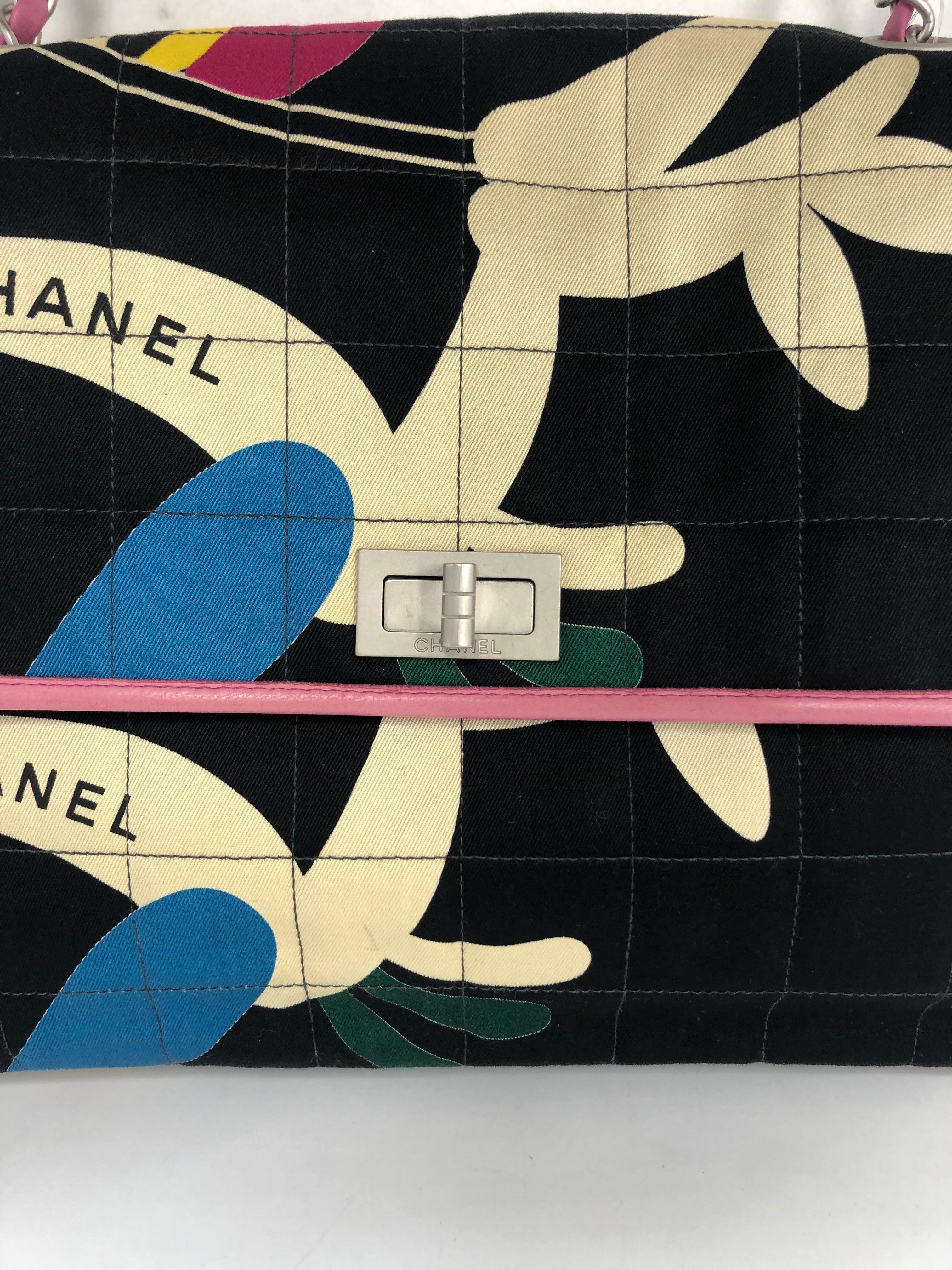 Chanel Black and Pink Cottton Flap Bag  1