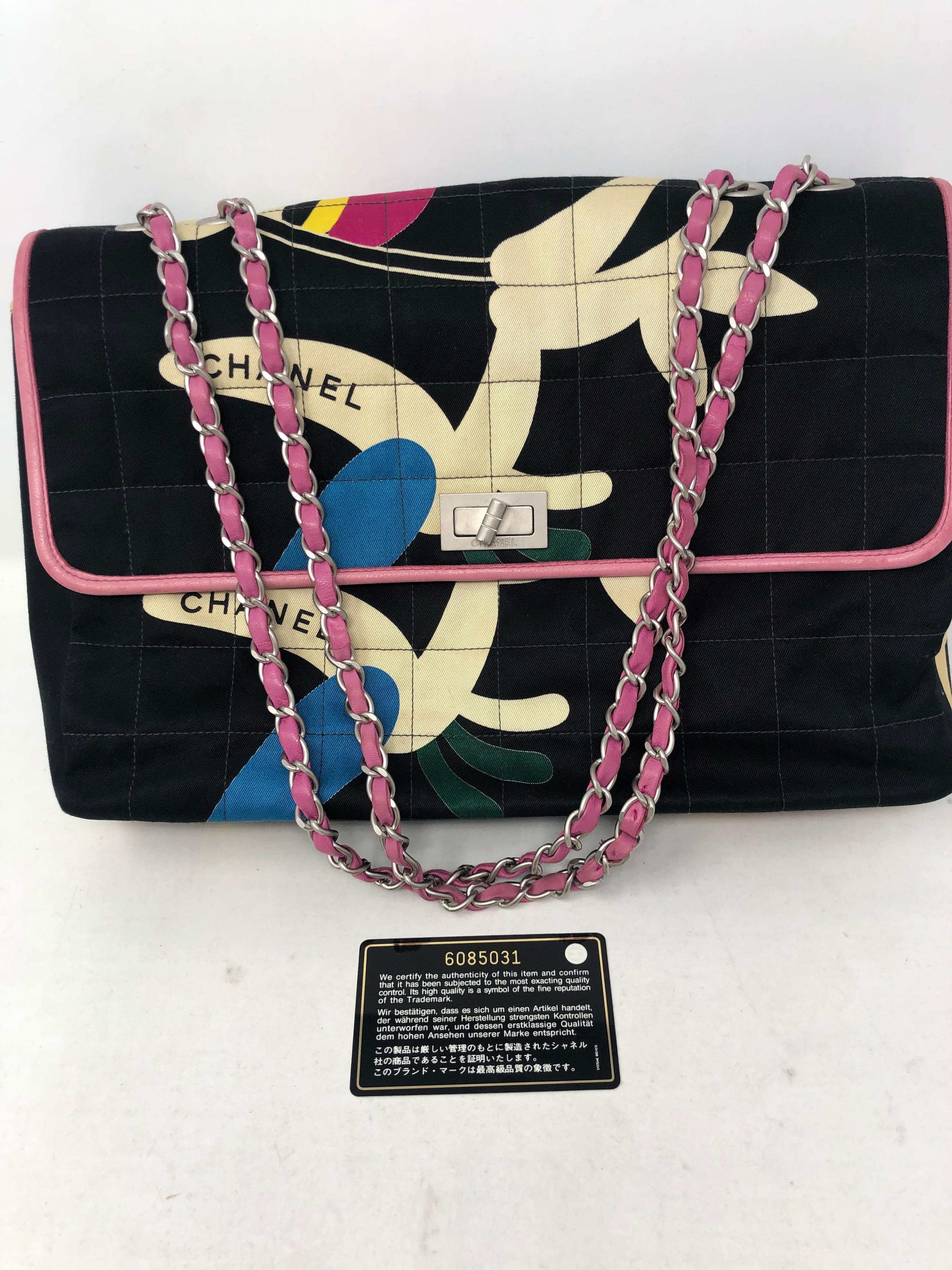 Chanel Black and Pink Cottton Flap Bag  4