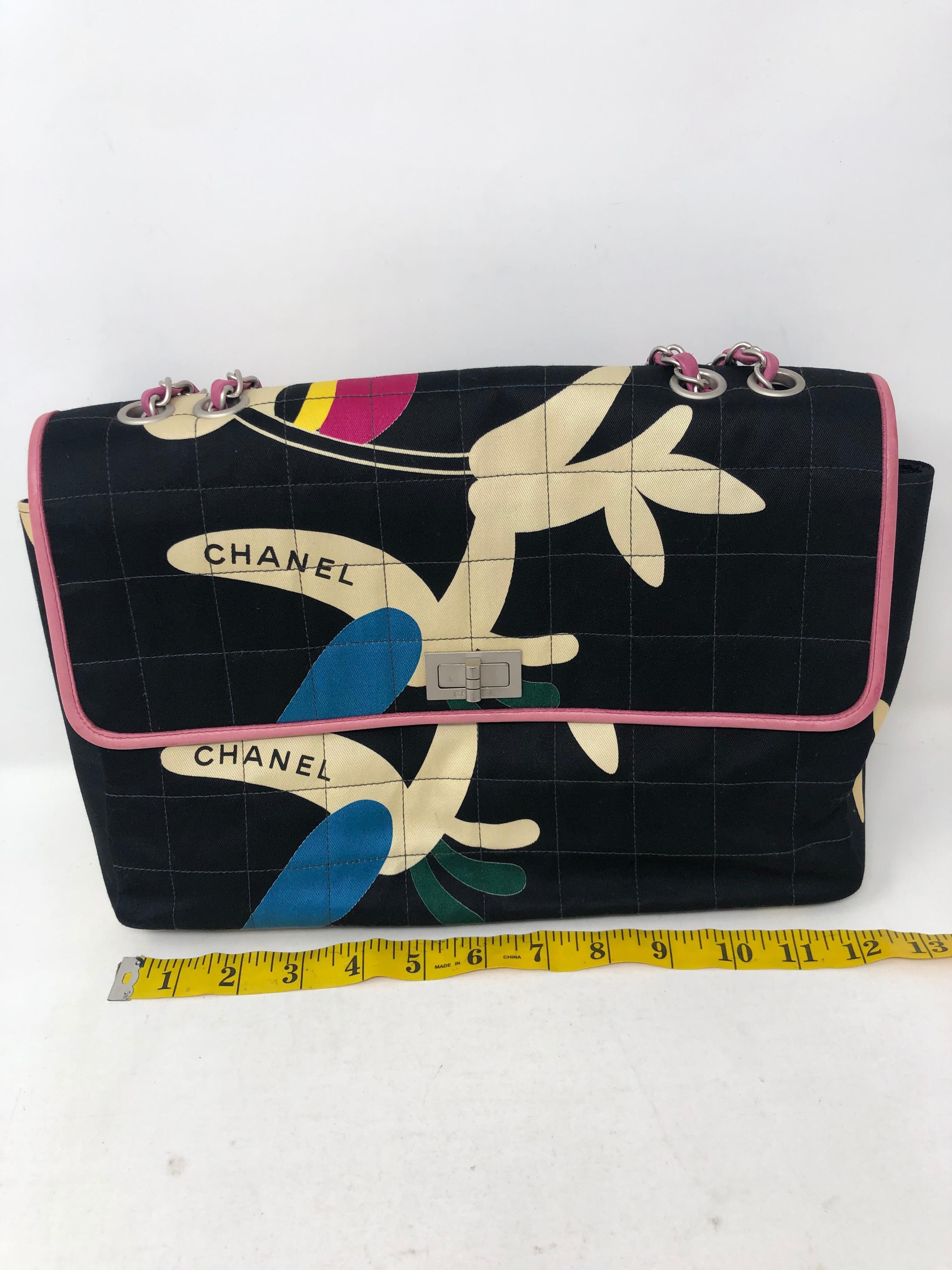 Chanel Black and Pink Cottton Flap Bag  5