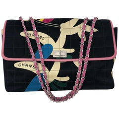 Chanel Black and Pink Cottton Flap Bag