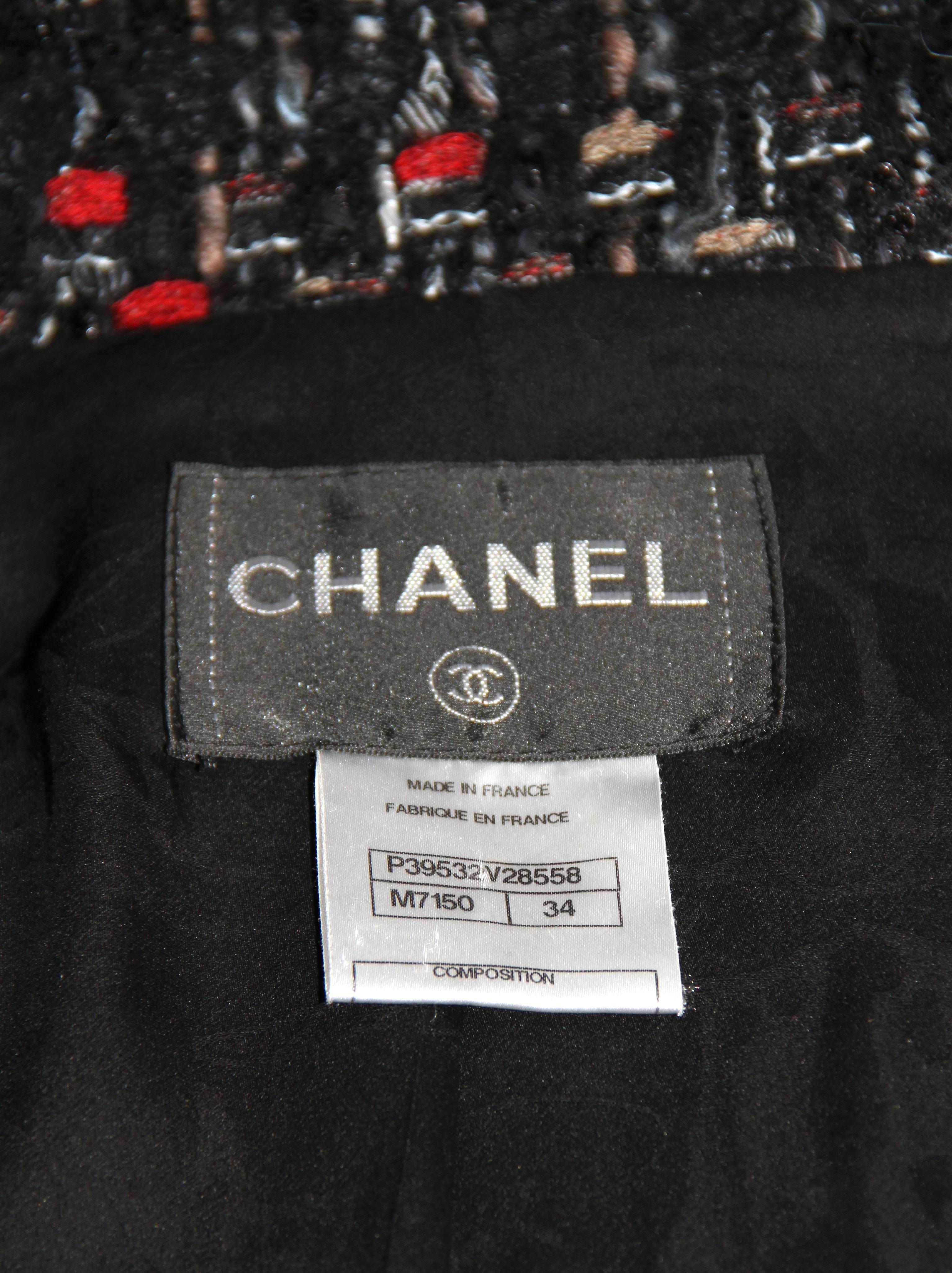 Chanel Black and Red Tweed Jacket with Grey Faux-Fur Trim  5