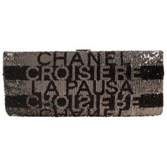 Chanel Black and Silver La Pausa Embroidered Satin Clutch