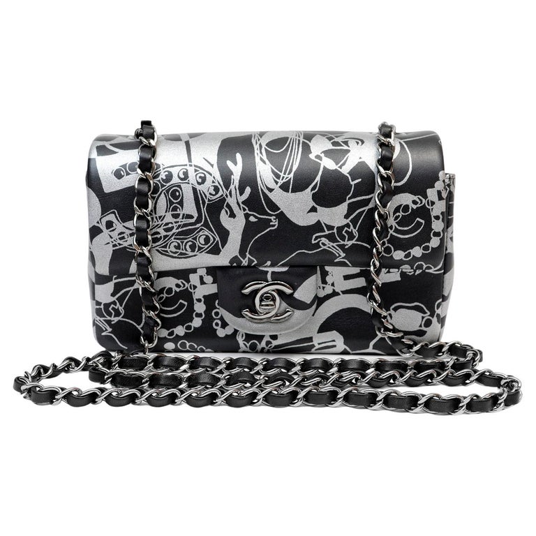 Chanel Black and Silver Lambskin Mini Classic Limited Edition For Sale