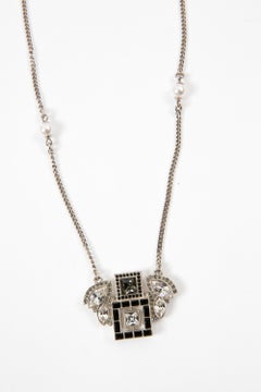 Chanel Black and Silver Tone Chain Necklace