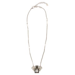 Chanel Black and Silver Tone Chain Necklace