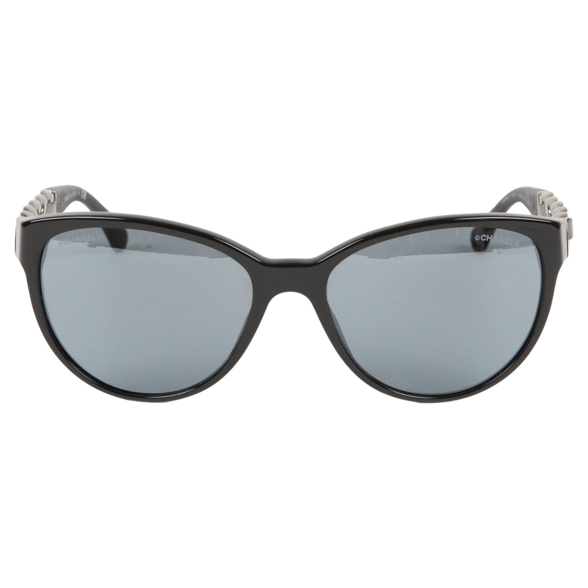 Chanel Black and Silver Tone Chain Sunglasses For Sale