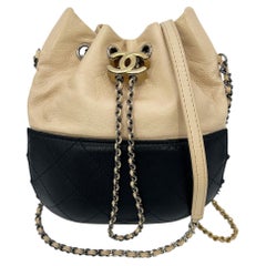 Chanel Black and Tan Leather Gabrielle Bucket Shoulder Bag Rare Color