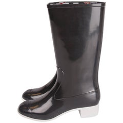 Chanel black and white Baby Animal Rubber Rainboots