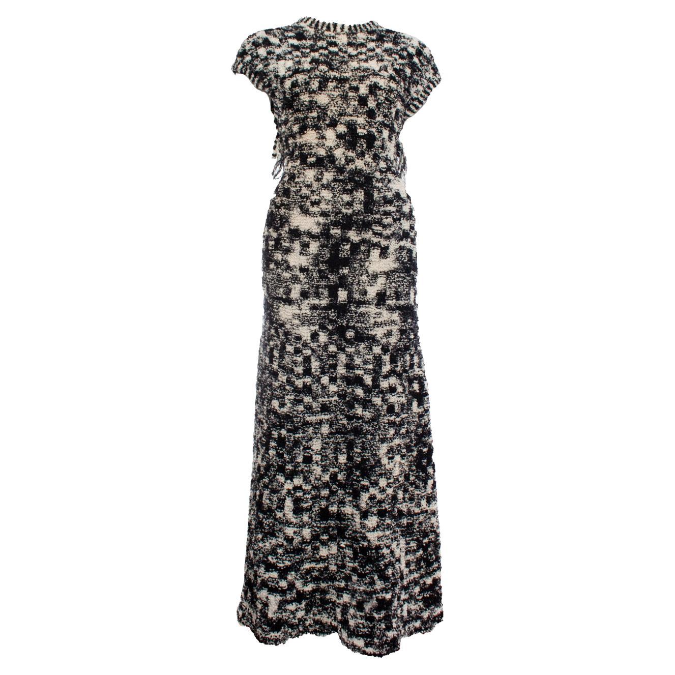 Chanel, Black and white boucle knit maxi gown For Sale