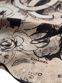 Chanel Black and White Camelia Scarf