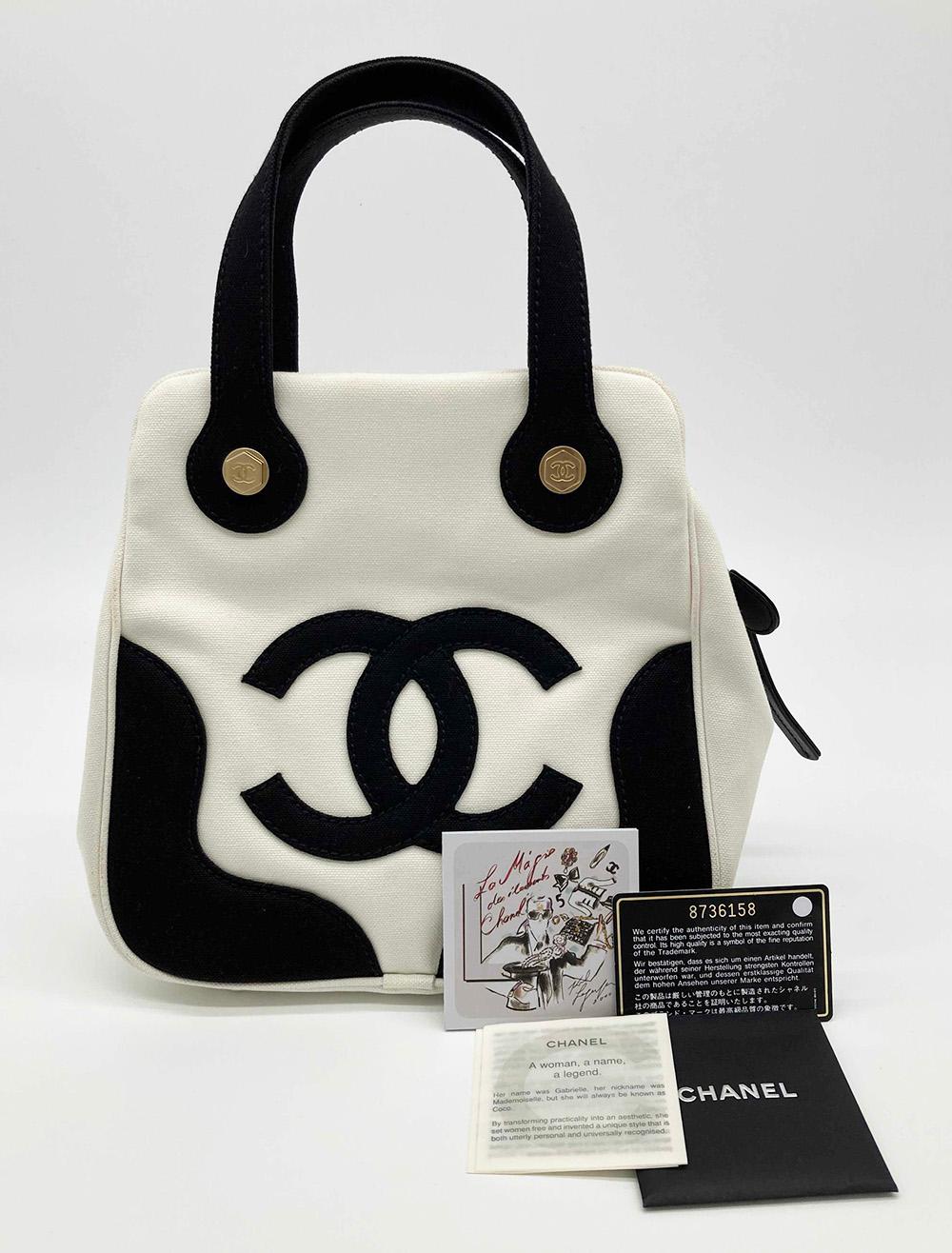 Chanel Black and White Canvas Marshmallow Bag 6
