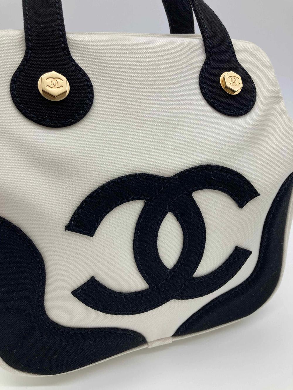 Women's Chanel Black and White Canvas Marshmallow Bag