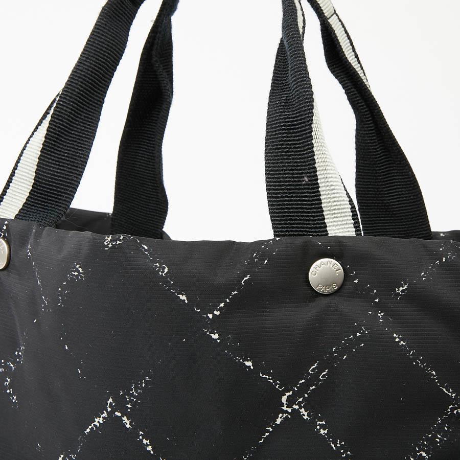 CHANEL Black And White Canvas Tote Bag 7