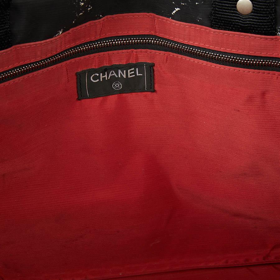 CHANEL Black And White Canvas Tote Bag 8