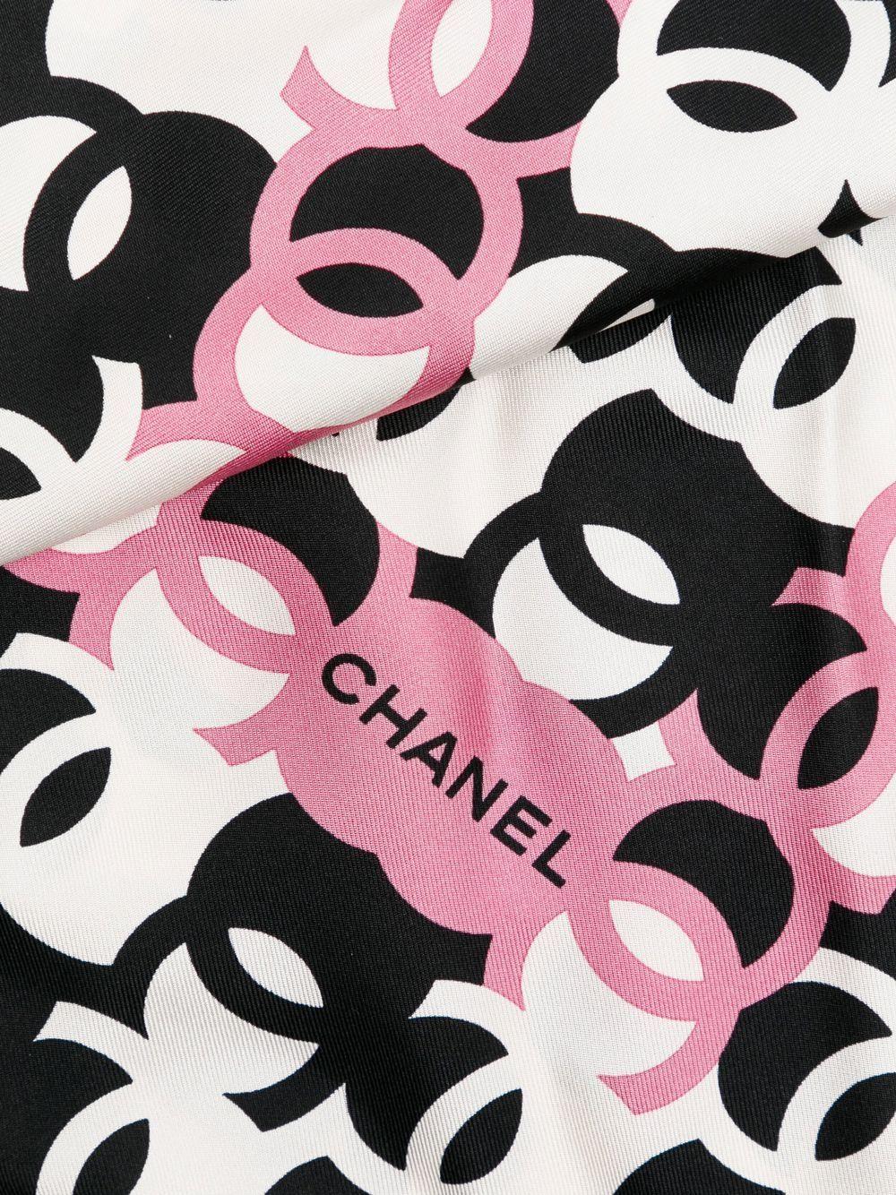 chanel black and white silk scarf
