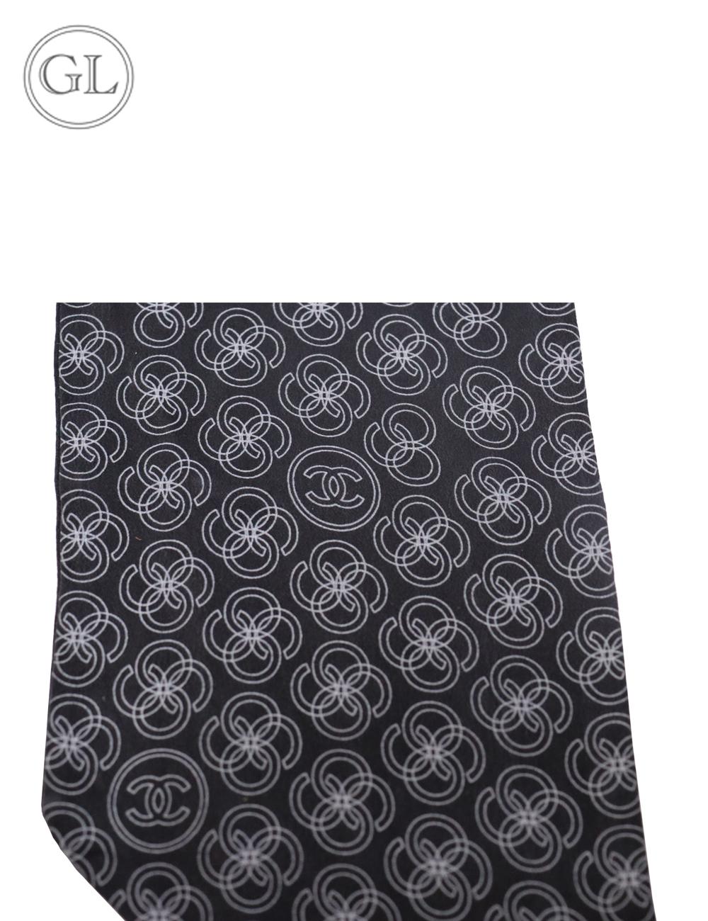 Chanel Black and White Chain Monogram Print Silk Scarf In Excellent Condition In Amman, JO