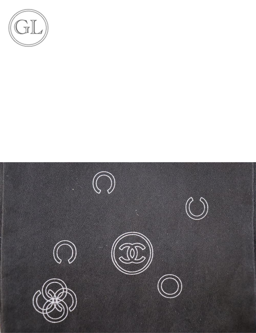 Women's Chanel Black and White Chain Monogram Print Silk Scarf