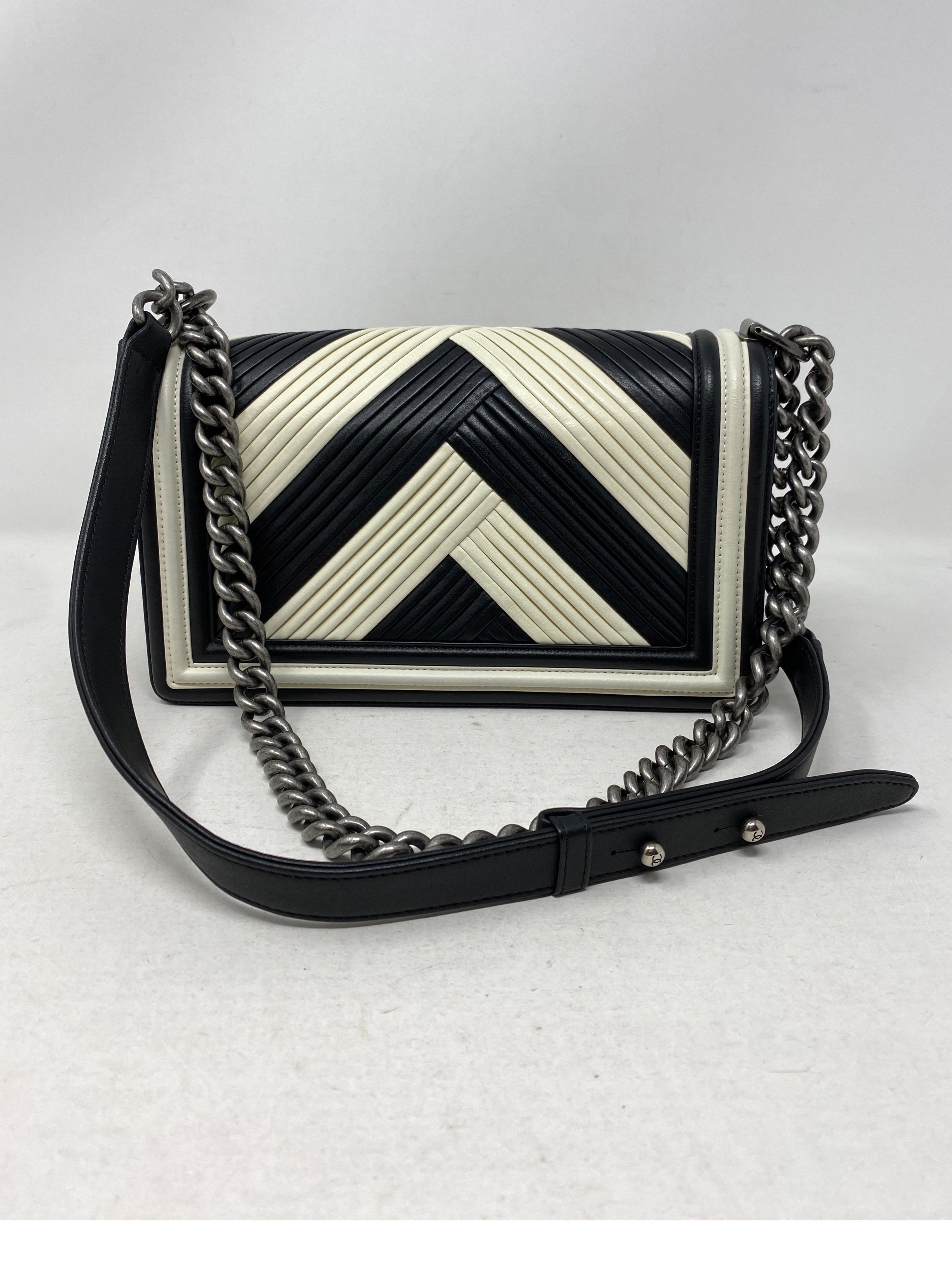Chanel Black and White Chevron Boy Bag 3