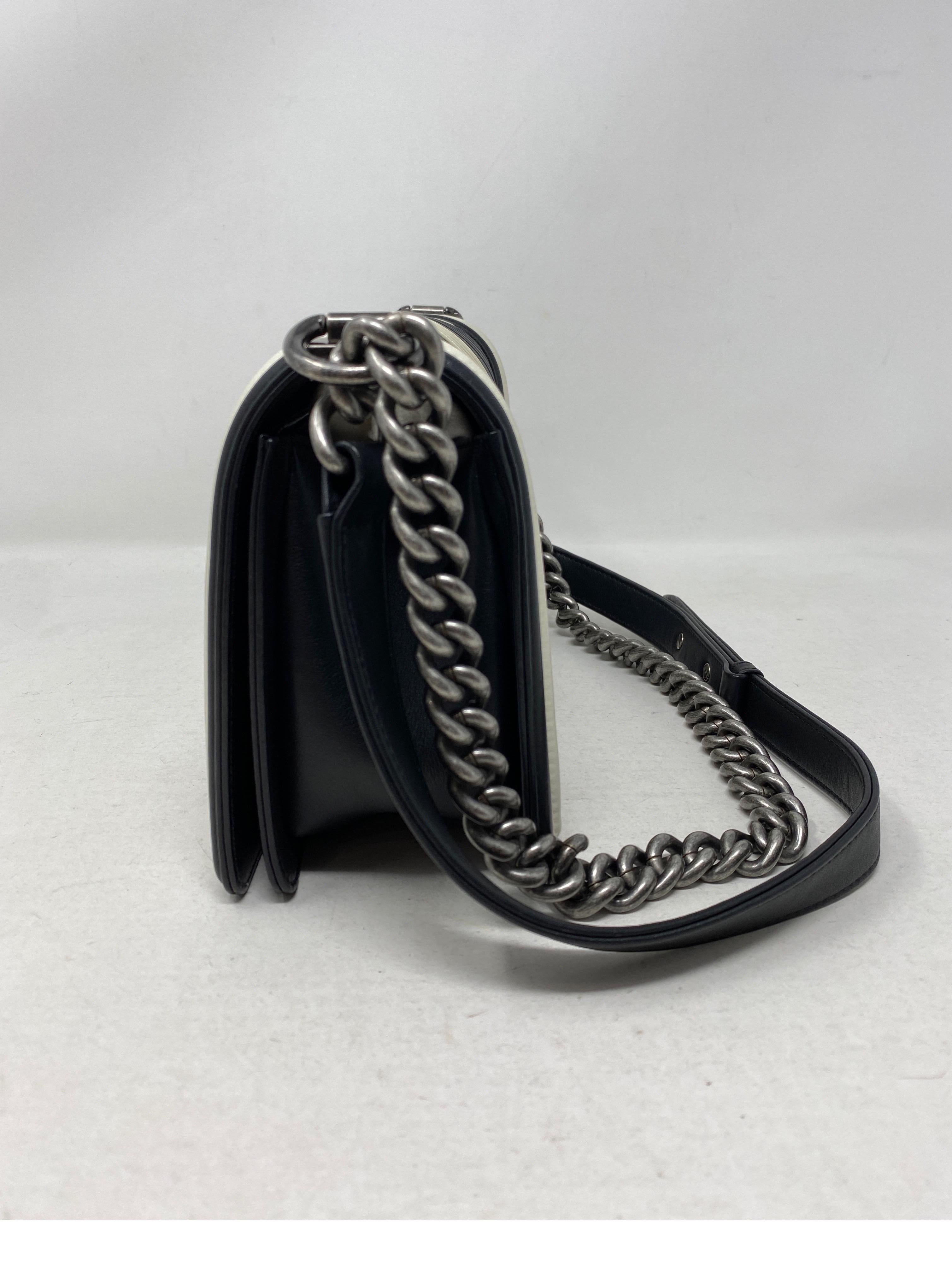 Chanel Black and White Chevron Boy Bag 6