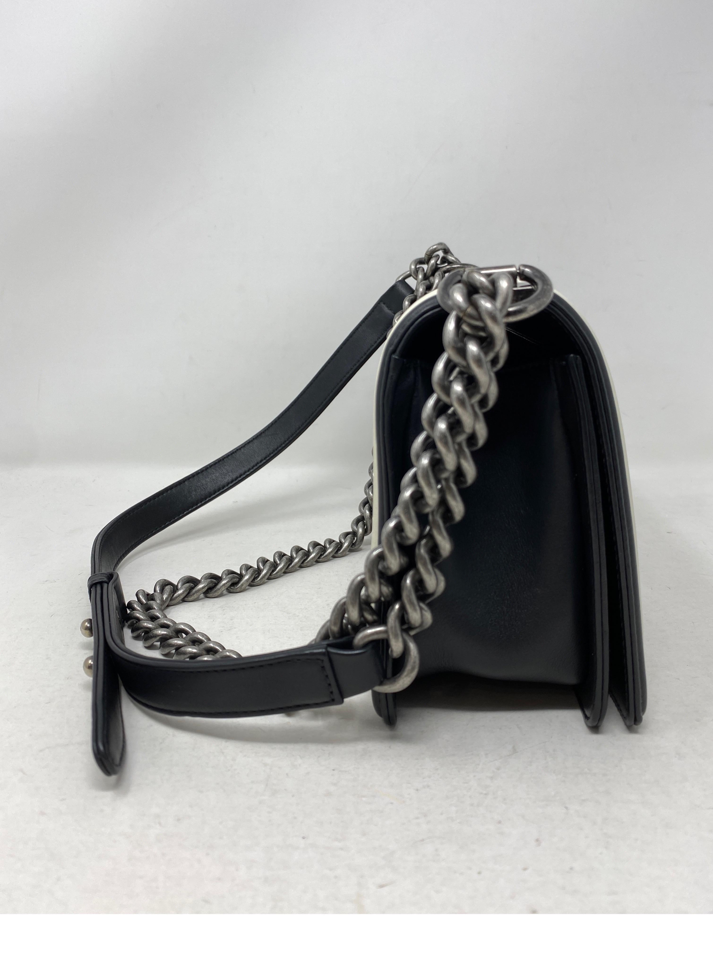 Chanel Black and White Chevron Boy Bag 1