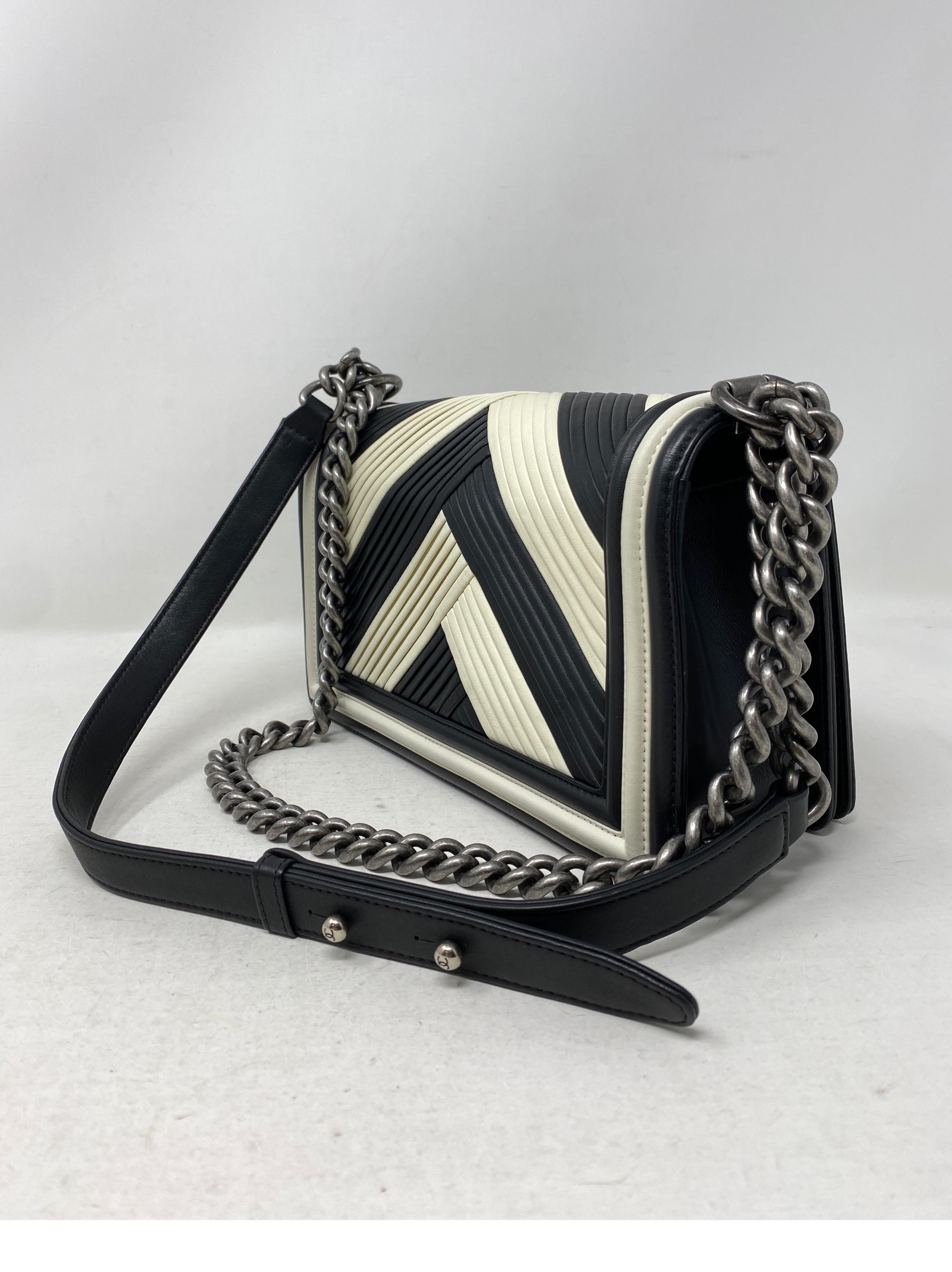 Chanel Black and White Chevron Boy Bag 2