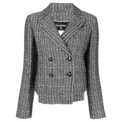 Chanel black and white cotton 2010s sequined double-breasted crop jacket