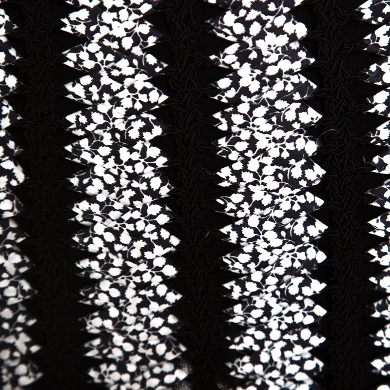 Women's Chanel Black and White Crochet Detail Geometric Textured Skirt M