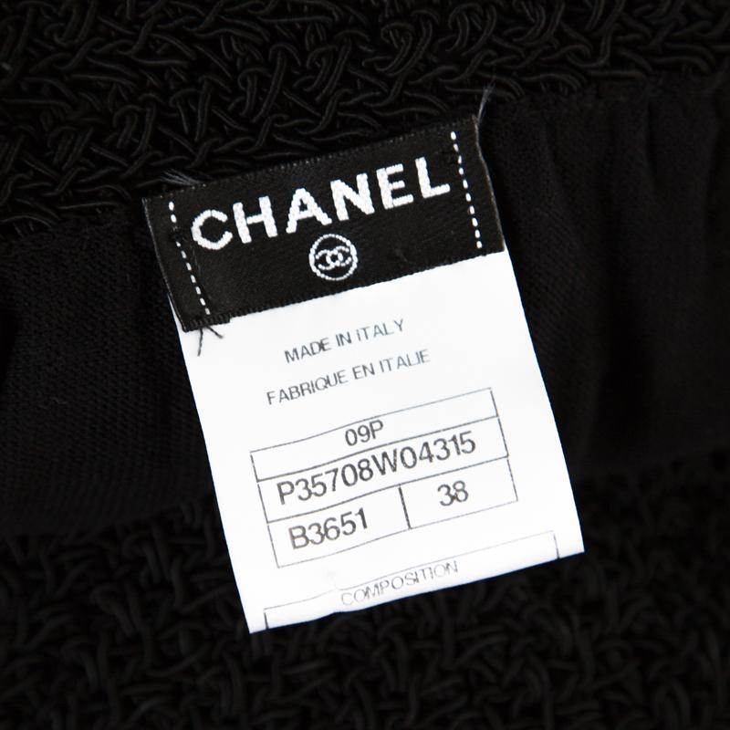 Women's Chanel Black and White Crochet Detail Geometric Textured Skirt M