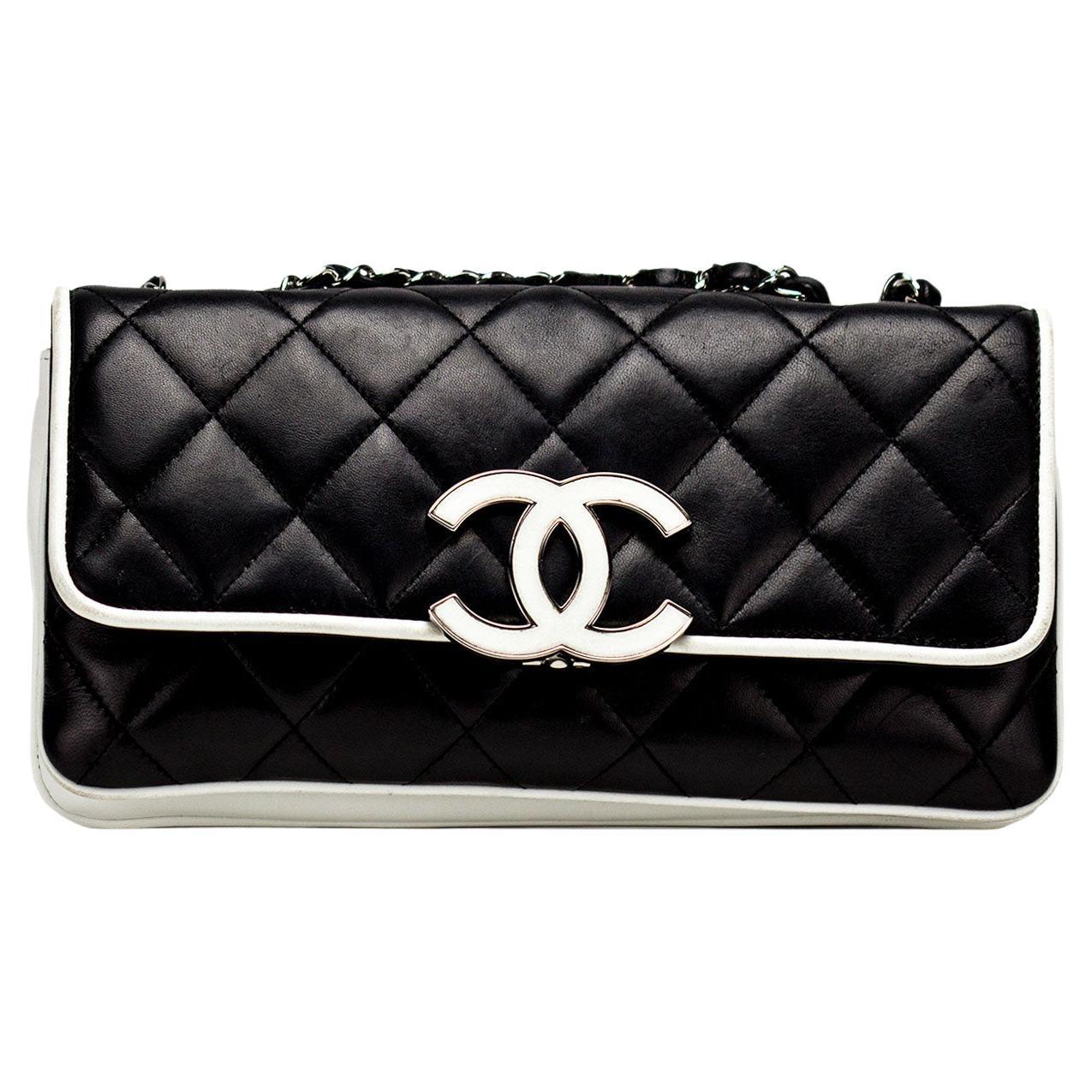 Chanel Black and White Cruise Logo Accordion Jumbo Classic Flap Bag 