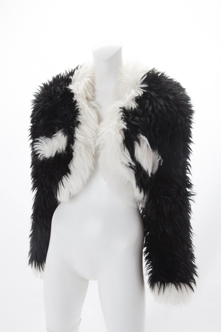 Chanel Black and White Faux Fur Cropped jacket, Fall/Winter 1994. at ...