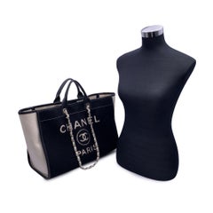 Chanel Black and White Felt Wool Large Deauville Tote Shoulder Bag