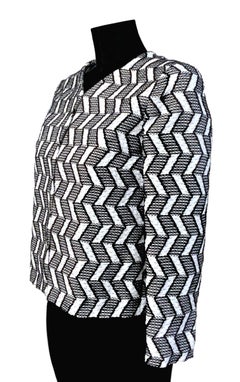 Chanel Black and White Geometric Design Tweed Jacket