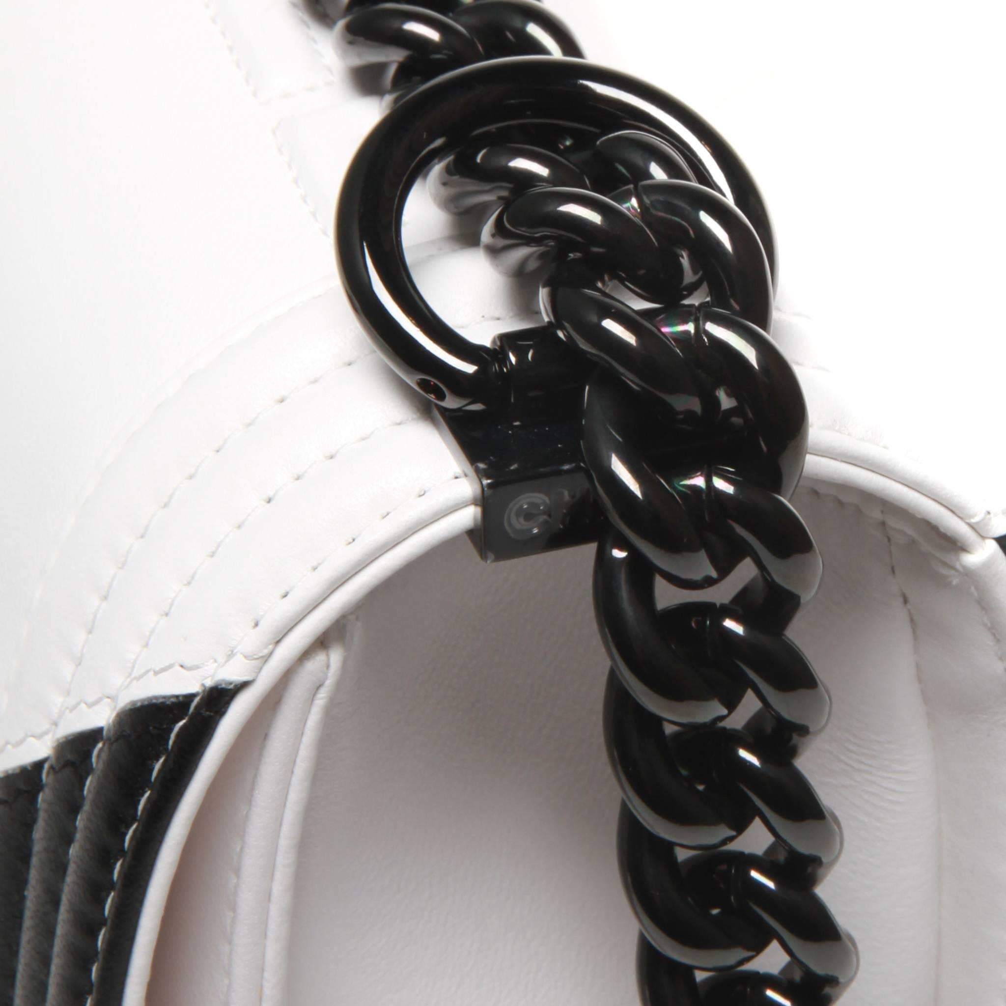 Chanel Black and White Geometric Lambskin Medium Boy Bag For Sale 2