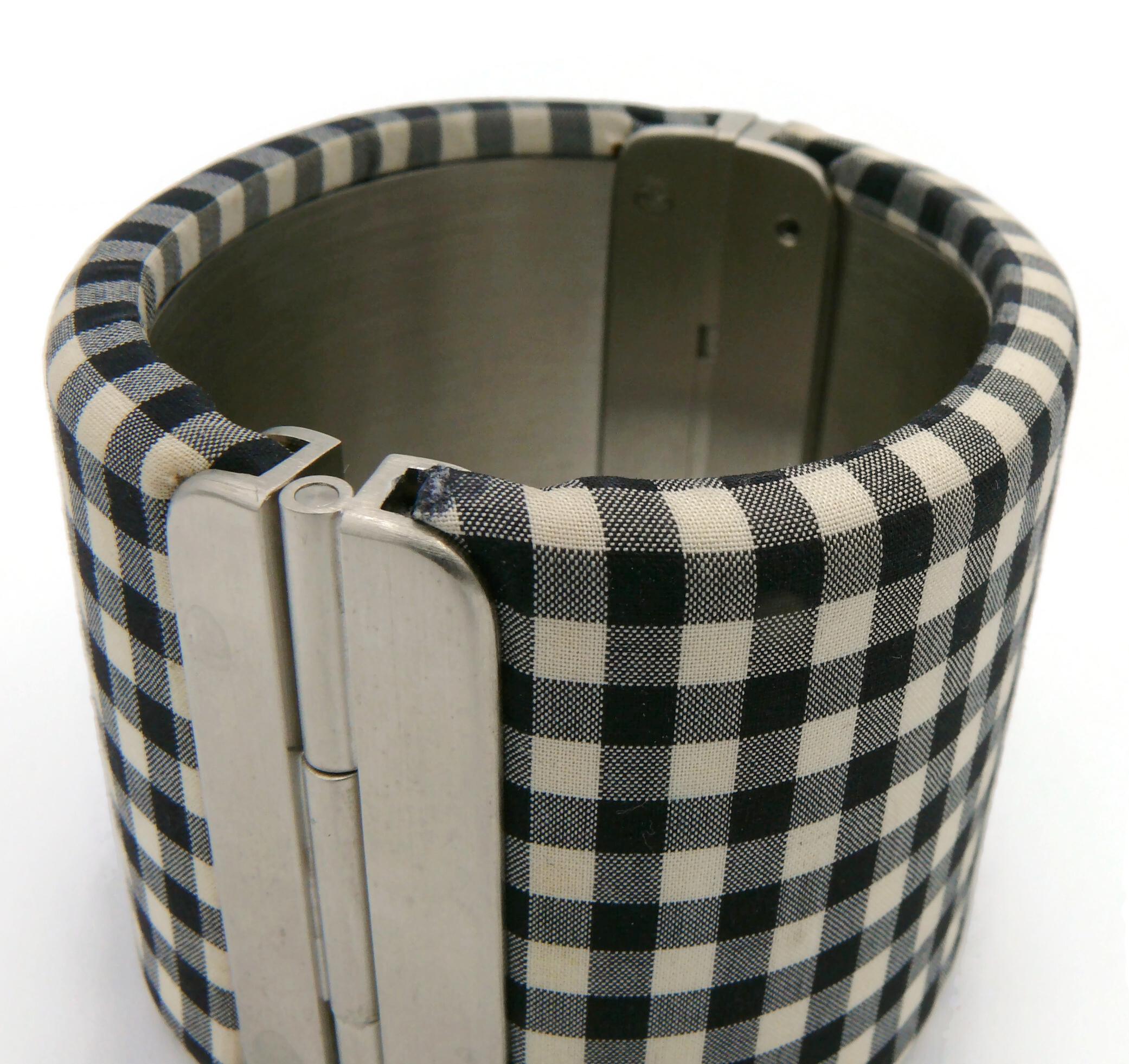 CHANEL Black and White Gingham Vichy Print Cuff Bracelet, Resort Collection 2011 For Sale 5