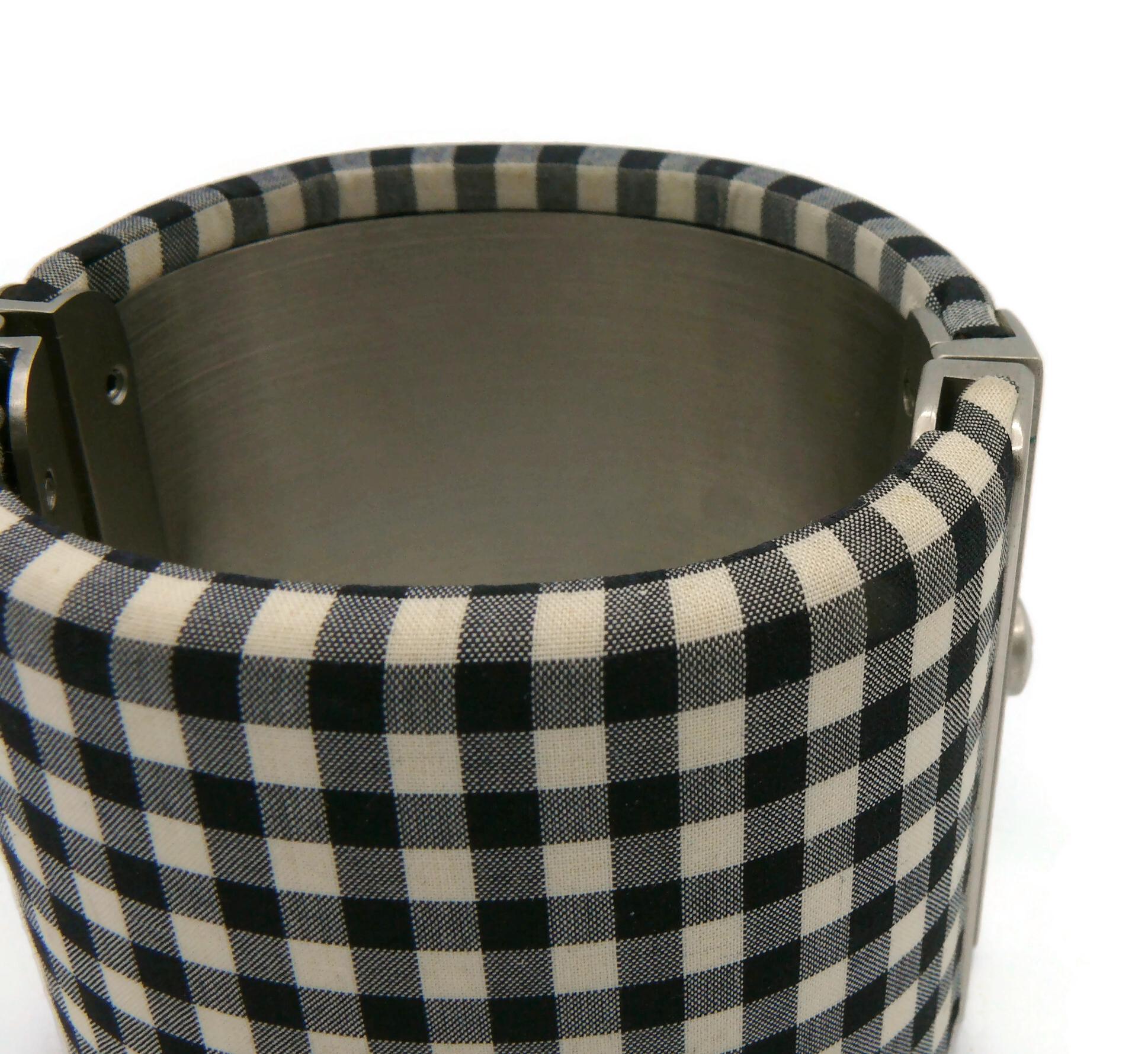 CHANEL Black and White Gingham Vichy Print Cuff Bracelet, Resort Collection 2011 For Sale 6