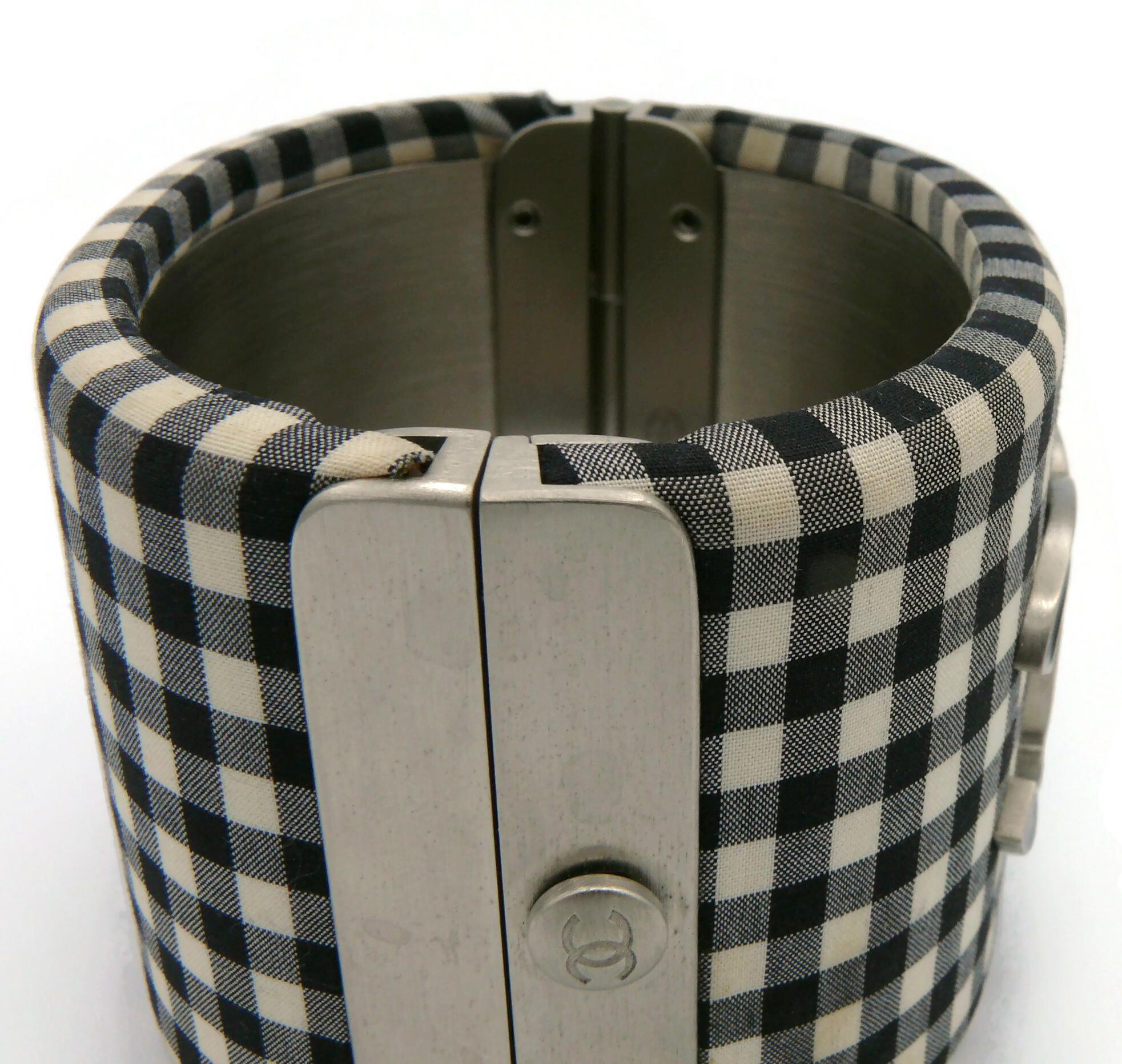 CHANEL Black and White Gingham Vichy Print Cuff Bracelet, Resort Collection 2011 For Sale 7