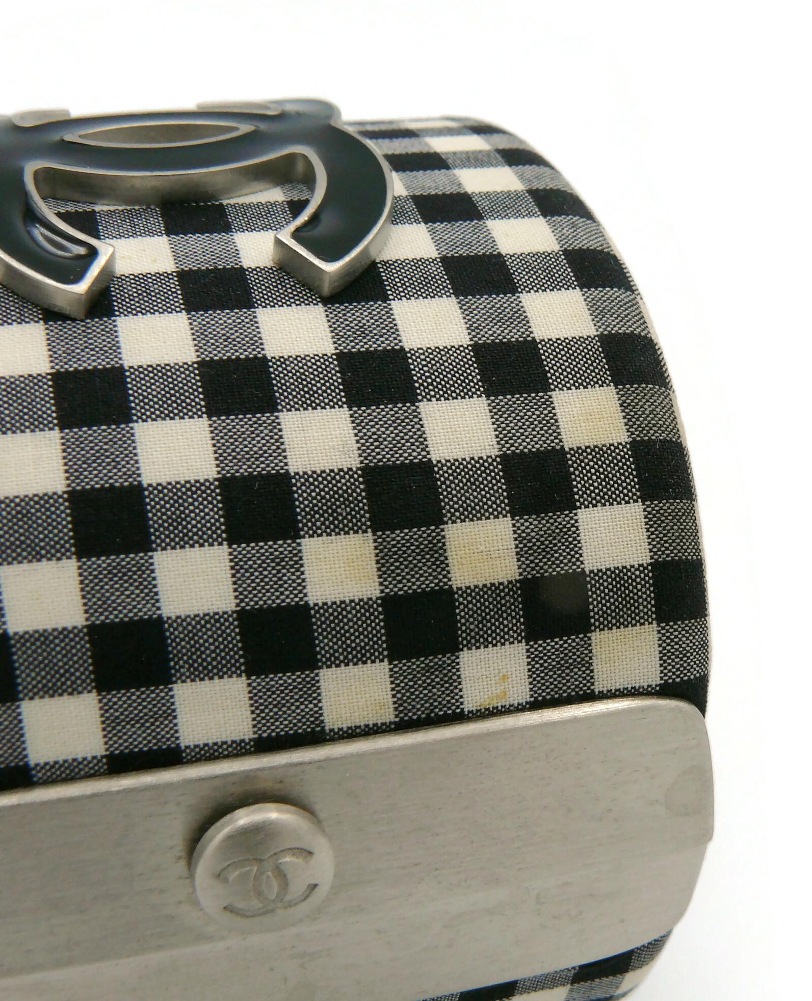 CHANEL Black and White Gingham Vichy Print Cuff Bracelet, Resort Collection 2011 For Sale 8