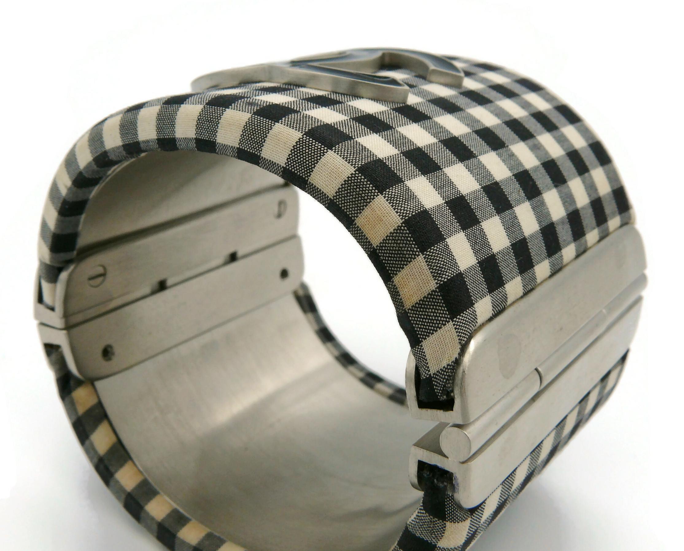 CHANEL Black and White Gingham Vichy Print Cuff Bracelet, Resort Collection 2011 For Sale 9