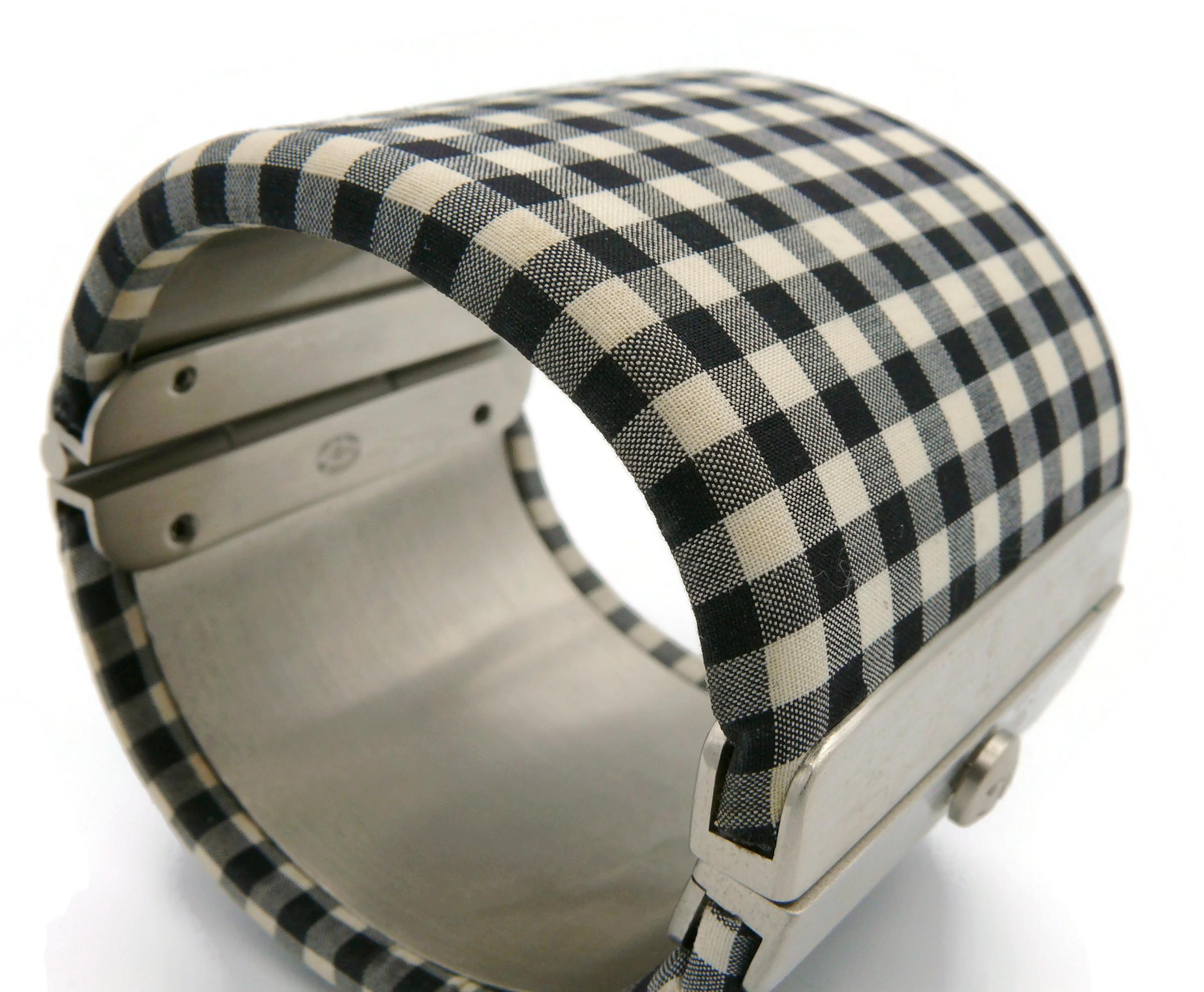 CHANEL Black and White Gingham Vichy Print Cuff Bracelet, Resort Collection 2011 For Sale 13