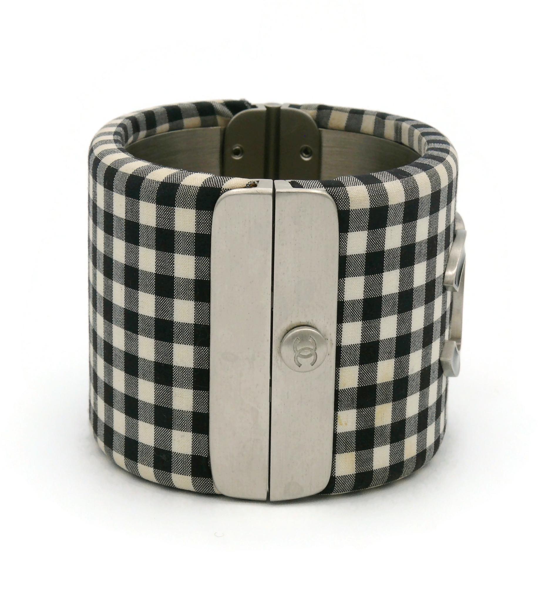 CHANEL Black and White Gingham Vichy Print Cuff Bracelet, Resort Collection 2011 In Good Condition For Sale In Nice, FR