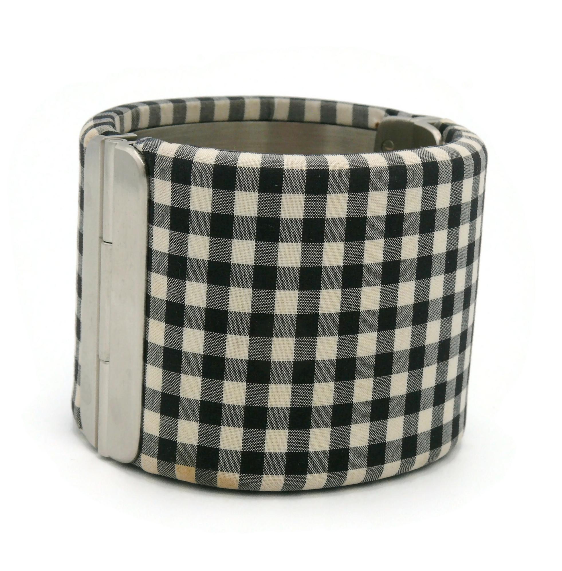 Women's CHANEL Black and White Gingham Vichy Print Cuff Bracelet, Resort Collection 2011 For Sale