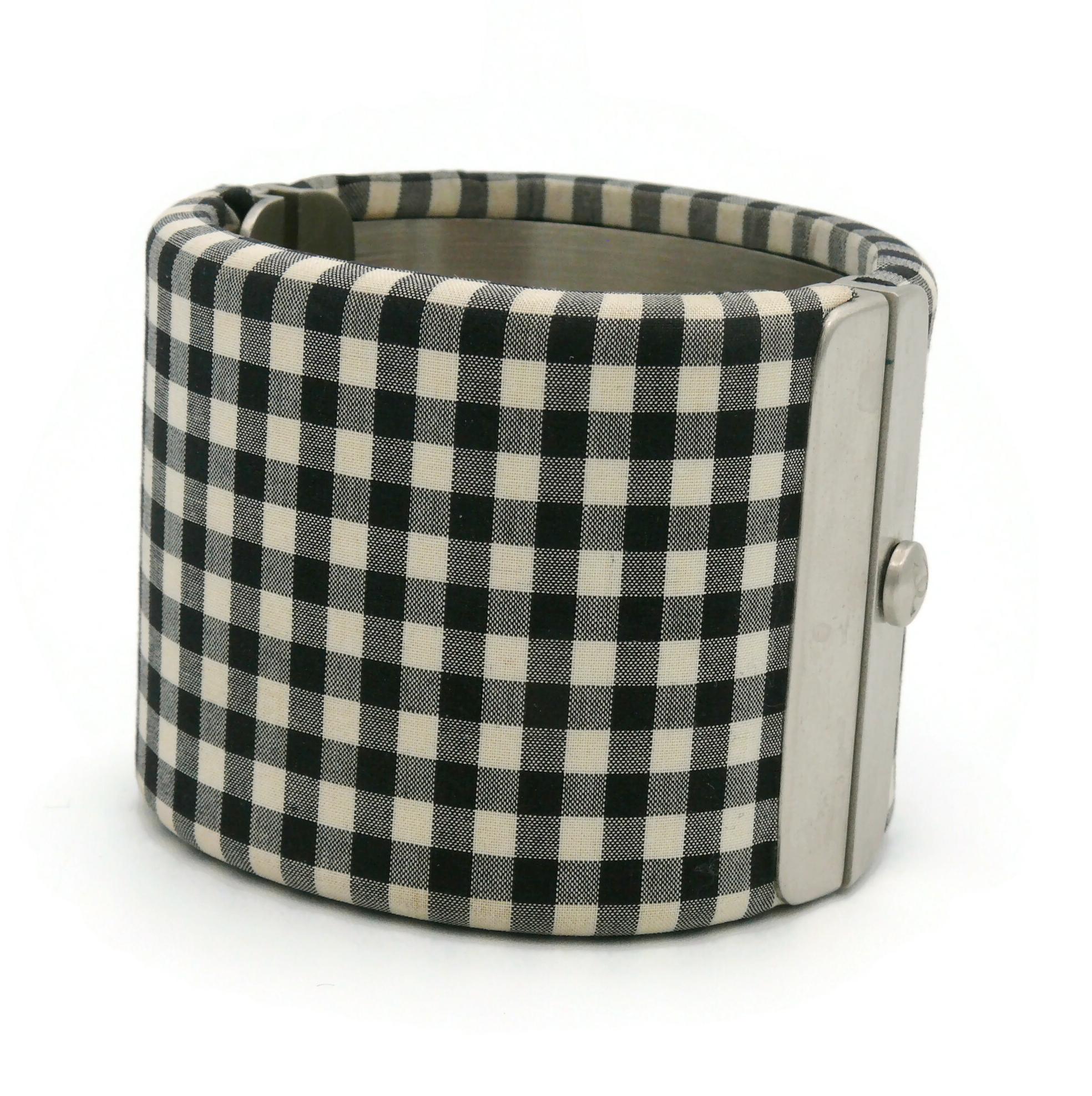 CHANEL Black and White Gingham Vichy Print Cuff Bracelet, Resort Collection 2011 For Sale 1