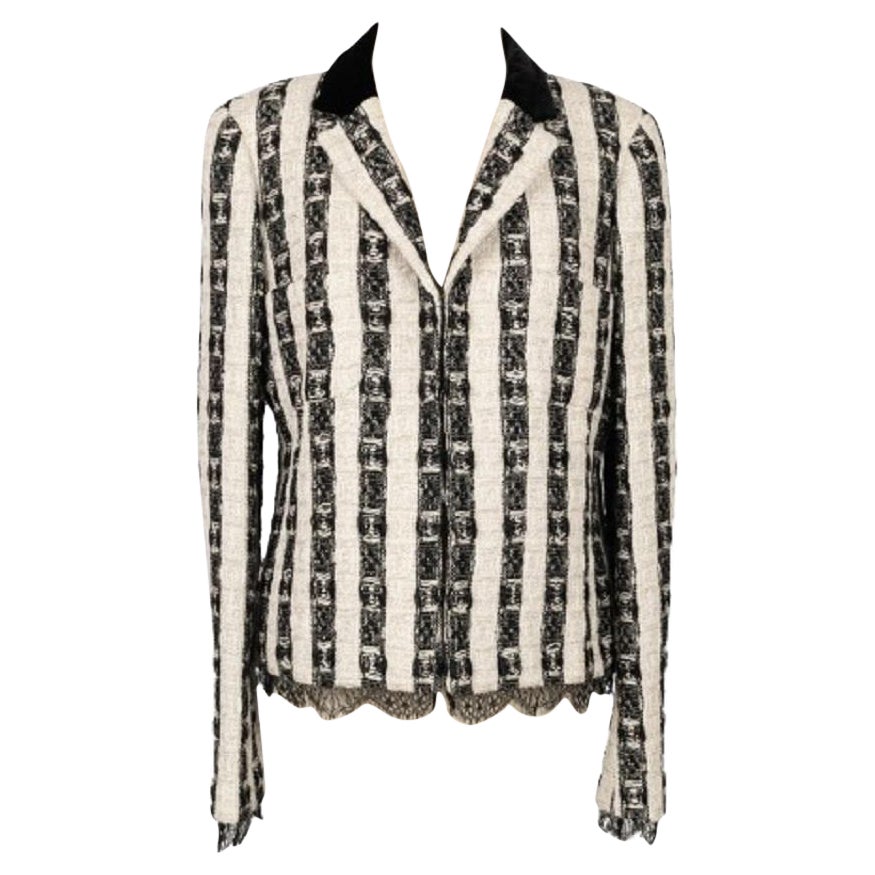 Chanel Black and White Jacket with Velvet Neck